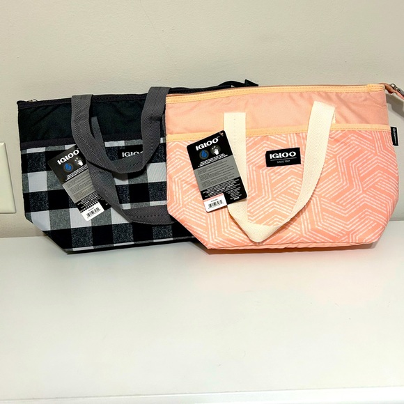 TWO Igloo Coolers, Black and White Gingham and Peach - Picture 1 of 14